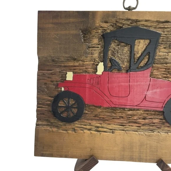 Vintage Red Car Wall
Art - Hand Carved
Rustic Wood Plaque - Antique Auto Decor - Picture 5 of 7
